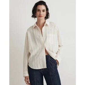 Madewell Drapey Oversized Button Down Striped Relaxed Beige Long Sleeve Shirt